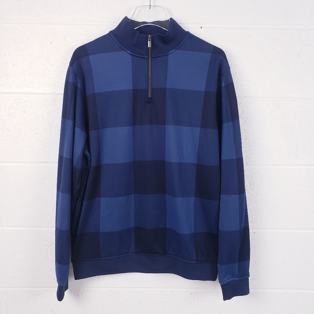 FootJoy Jersey Fleece Quarter-Zip Golf Pullover - Navy‎ Tonal Plaid Men's Medium